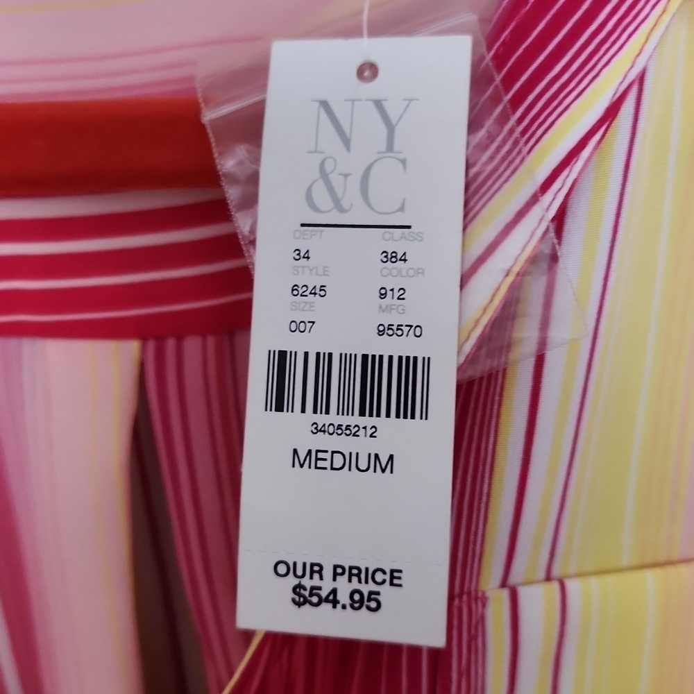 NWT New York & co pink yellow stripped collared dress - Picture 7 of 11